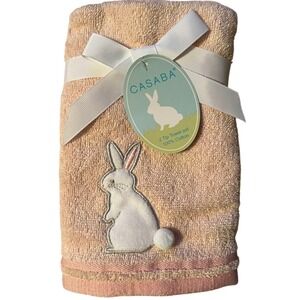 Casaba Tip Towel Set Unisex 18in Peach Brand New Bunny Embroidered Cotton 2pk